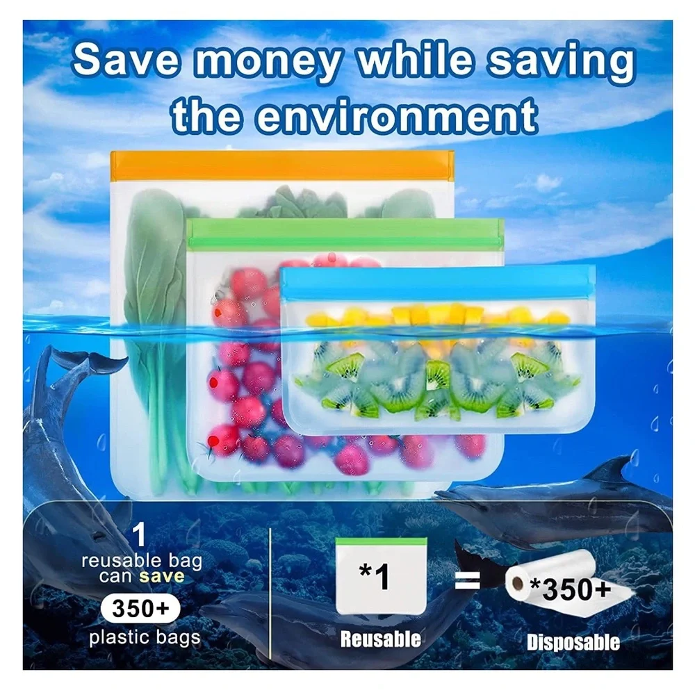 New! 12 Pack Reusable Food Storage Bags BPA Free Double Zipper Leakproof Freezer